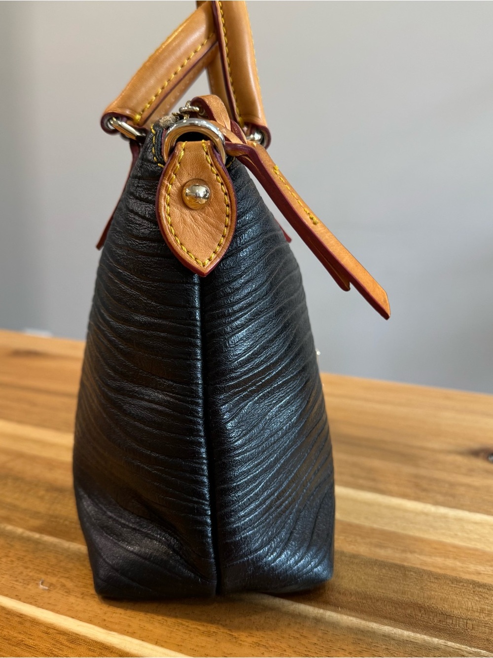 Dooney & Bourke Black Leather Satchel with Tan Accents - Picture 4 of 14